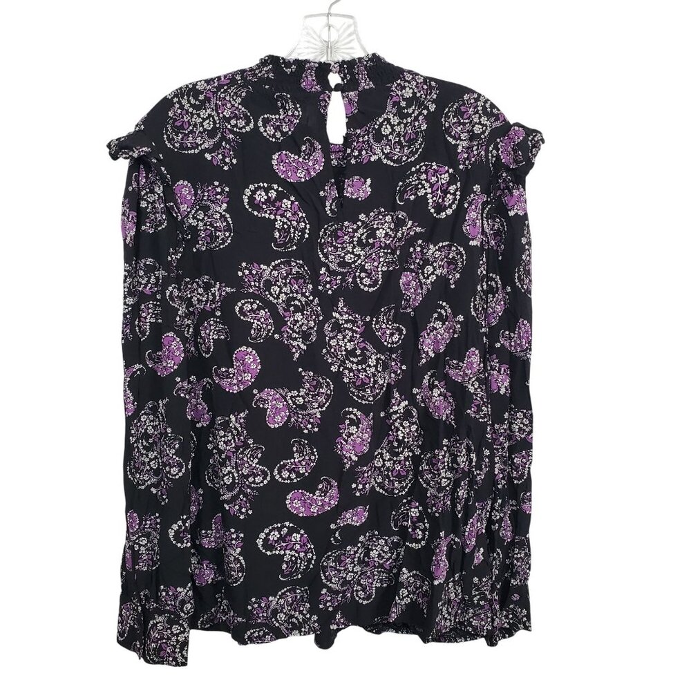 Ann Taylor LOFT L Blouse Smocked Paisley Boho Chic Lightweight Coquette Cottage - Picture 3 of 11